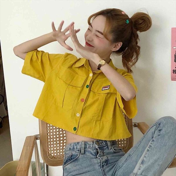 summer short sleeve women shirt preppy style turn down collar rainbow buttons, White
summer short sleeve women shirt preppy style turn down collar rainbow buttons, White