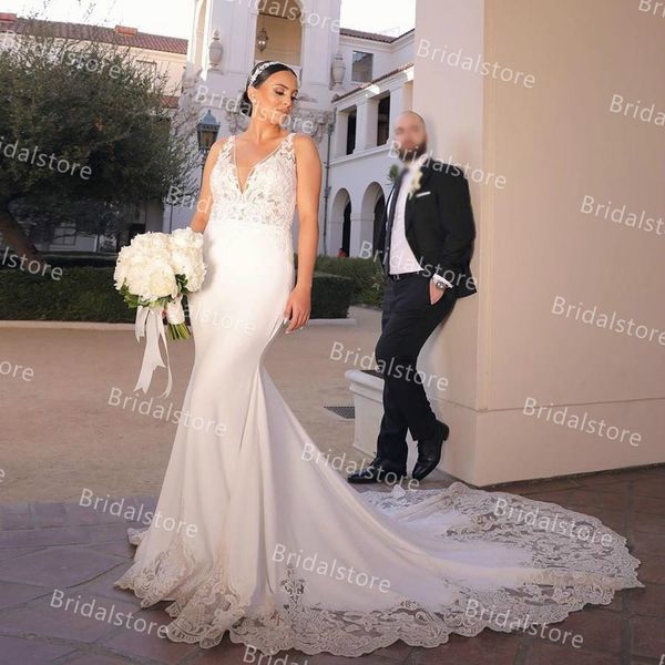 fancy boho mermaid satin wedding dresses with lace train 2021 deep v neck plus size backless wedding dress garden african bridal dress, White
fancy boho mermaid satin wedding dresses with lace train 2021 deep v neck plus size backless wedding dress garden african bridal dress, White
