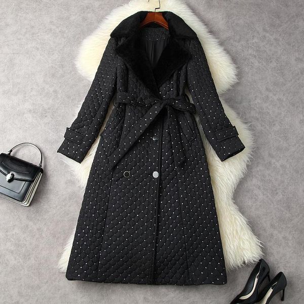 women's wool & blends european and american clothing winter 2022 long sleeve double breasted belt fashion sequined cotton-padded coat, Black
women's wool & blends european and american clothing winter 2022 long sleeve double breasted belt fashion sequined cotton-padded coat, Black