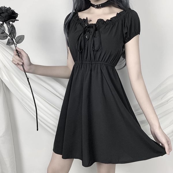 vintage off shoulder slim pleated dress gothic women slash neck short sleeve bow folds solid color mini dress 2021 new, Black;gray
vintage off shoulder slim pleated dress gothic women slash neck short sleeve bow folds solid color mini dress 2021 new, Black;gray
