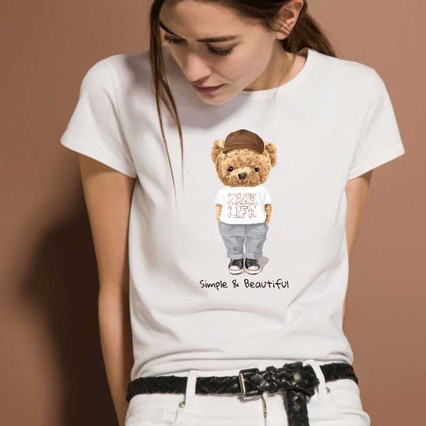 women's t-shirt 100% cotton 7 colors summer hd teddy bear printed o-neck harajuku short sleeve tshirts, White
women's t-shirt 100% cotton 7 colors summer hd teddy bear printed o-neck harajuku short sleeve tshirts, White