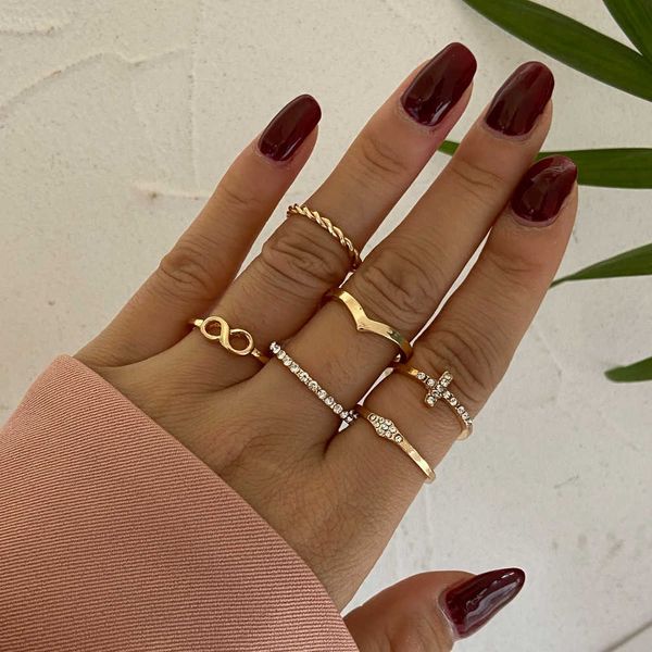 53464 lucky 8-shaped diamond ring set 6-piece gold geometric joint ring, Silver
53464 lucky 8-shaped diamond ring set 6-piece gold geometric joint ring, Silver