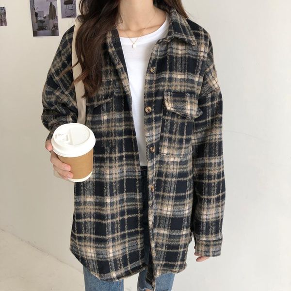 women's jackets streetwear oversized jacket women spring autumn pocket plaid shirt coats female chaqueta mujer outerwear, Black;brown
women's jackets streetwear oversized jacket women spring autumn pocket plaid shirt coats female chaqueta mujer outerwear, Black;brown