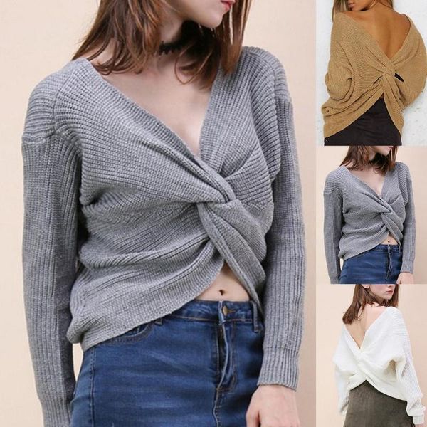 women's sweaters autumn winter sweater women twisted backless jumpers solid color s-liming v neck jumper, White;black
women's sweaters autumn winter sweater women twisted backless jumpers solid color s-liming v neck jumper, White;black