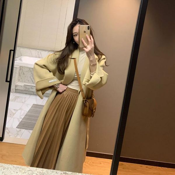 women's wool & blends winter 2021 korean handmade double sided long black 100% sheep coat women loose lacing belt pink woolen overcoat
women's wool & blends winter 2021 korean handmade double sided long black 100% sheep coat women loose lacing belt pink woolen overcoat