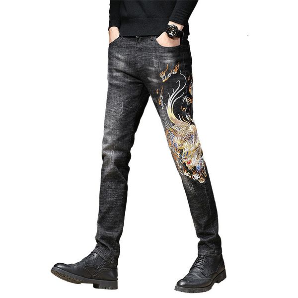 fashion jeans men's chinese dragon embroidery kylin embroidered slim pencil pants stretch denim trousers, Blue
fashion jeans men's chinese dragon embroidery kylin embroidered slim pencil pants stretch denim trousers, Blue