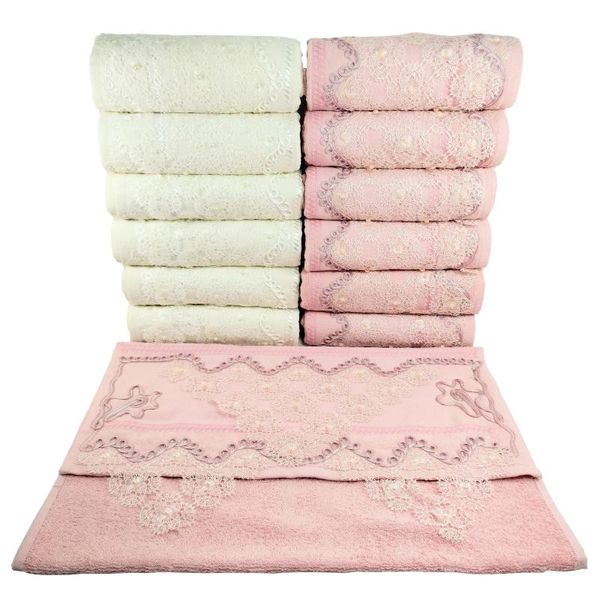 towel turkish towels %100 cotton villa 50x90cm spa sauna bathroom wedding lace embroidered white pink luxury set absorbent home
