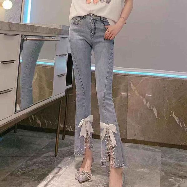 women's jeans rhinestone tassel bead bow slim for women split stretch denim bell-bottom pants 2021 fall high waist cropped trousers, Blue
women's jeans rhinestone tassel bead bow slim for women split stretch denim bell-bottom pants 2021 fall high waist cropped trousers, Blue