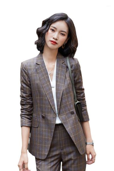 two piece dress ladies formal plaid brown skirt suit slim blazer and set autumn professional business work wear suits for women, White
two piece dress ladies formal plaid brown skirt suit slim blazer and set autumn professional business work wear suits for women, White