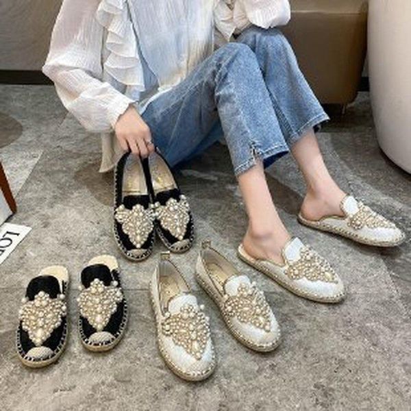 slippers 2021 string bead half spring slides women shoes pearl flat heel cotton fabric lace mules, Black
slippers 2021 string bead half spring slides women shoes pearl flat heel cotton fabric lace mules, Black