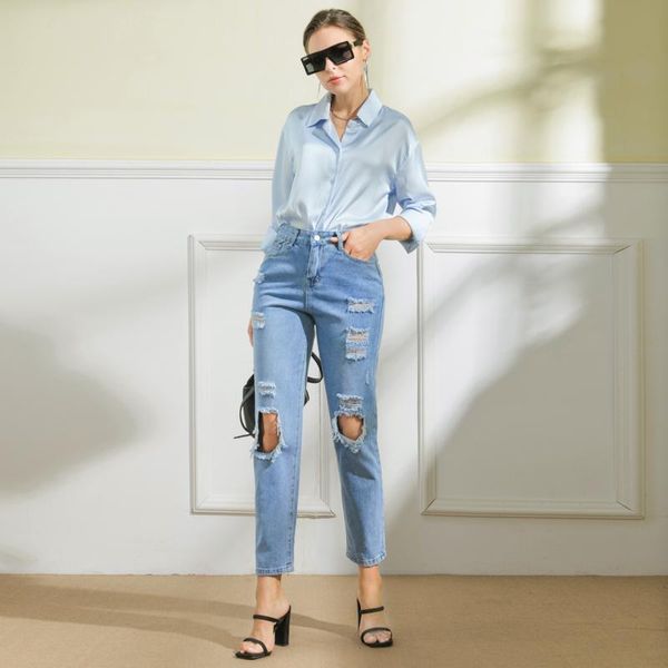 women's jeans autumn streetwear for women skinny ripped 100% cotton slim fit vintage denim pants causal, Blue
women's jeans autumn streetwear for women skinny ripped 100% cotton slim fit vintage denim pants causal, Blue
