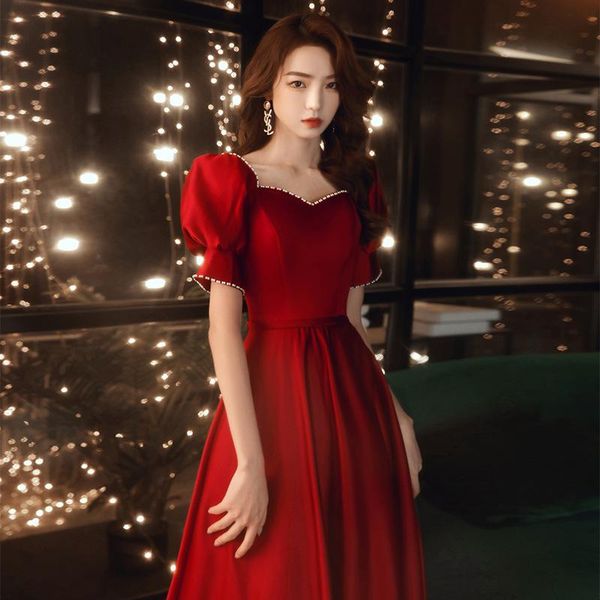 ethnic clothing women square collar dress short sleeve evening party burgundy backless lacing up banqute gown toast, Red
ethnic clothing women square collar dress short sleeve evening party burgundy backless lacing up banqute gown toast, Red
