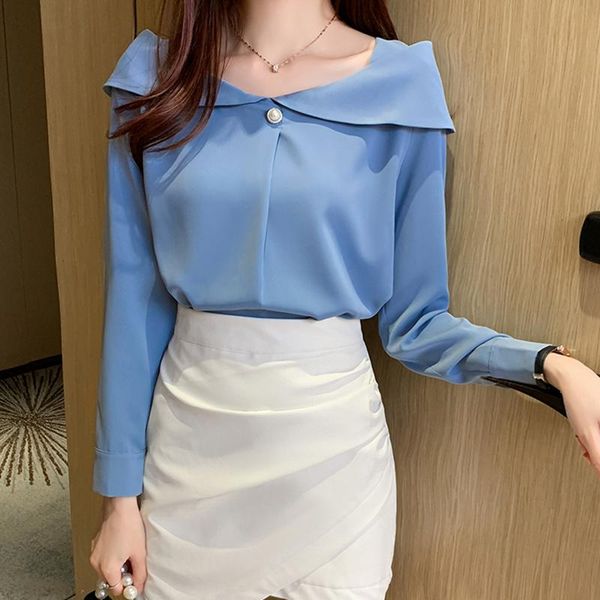 women's blouses & shirts chiffon blouse shirt women slash neck blusas mujer 2021 autumn clothes solid slim long sleeve korean ladies f, White
women's blouses & shirts chiffon blouse shirt women slash neck blusas mujer 2021 autumn clothes solid slim long sleeve korean ladies f, White