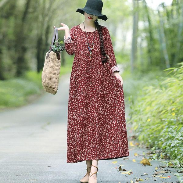 casual dresses cotton linen dress women vintage floral print o neck long sleeve loose ethnic maxi spring plus size robe, Black;gray
casual dresses cotton linen dress women vintage floral print o neck long sleeve loose ethnic maxi spring plus size robe, Black;gray