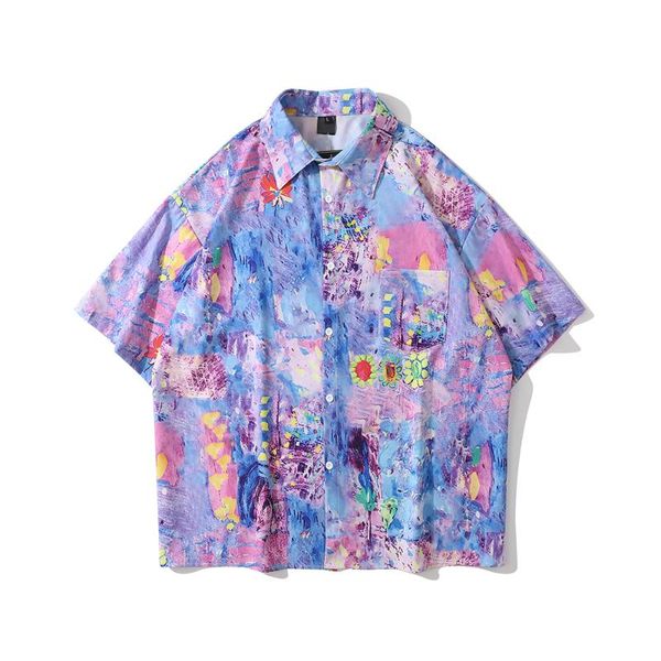 men's casual shirts colorful printed short sleeved chest pocket hawaiian with turn-down collar shirt for holidays, White;black
men's casual shirts colorful printed short sleeved chest pocket hawaiian with turn-down collar shirt for holidays, White;black