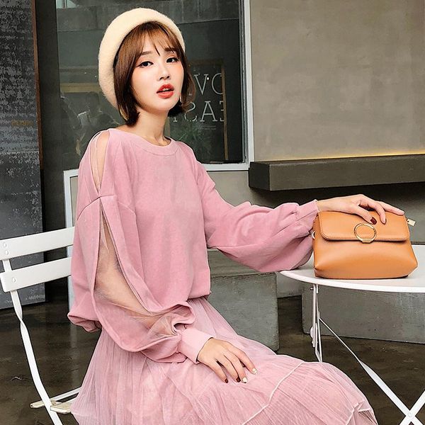 women's hoodies & sweatshirts mesh patchwork hollow out sweatshirt women 2021 spring autumn long sleeved korean fashion loose o-neck pu, Black
women's hoodies & sweatshirts mesh patchwork hollow out sweatshirt women 2021 spring autumn long sleeved korean fashion loose o-neck pu, Black