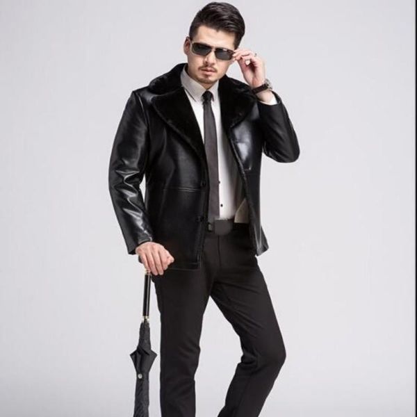 men's fur & faux brand men jacket leather style collar sheep skin slim fit winter warm genuine lining, Black
men's fur & faux brand men jacket leather style collar sheep skin slim fit winter warm genuine lining, Black