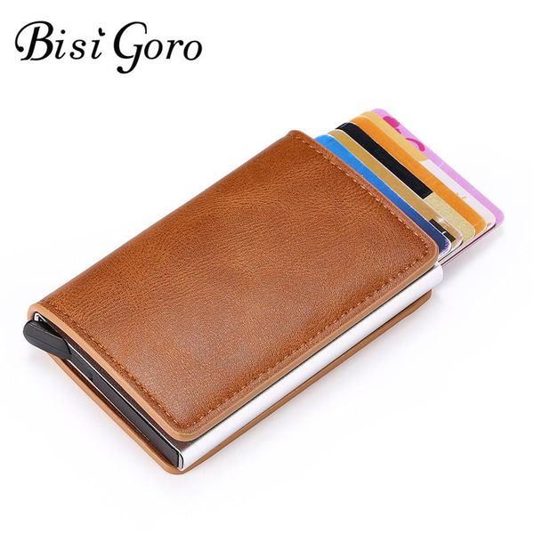 card holders bisi goro anti rfid holder case men leather wallet id bank aluminium metal bag, Brown;gray
card holders bisi goro anti rfid holder case men leather wallet id bank aluminium metal bag, Brown;gray