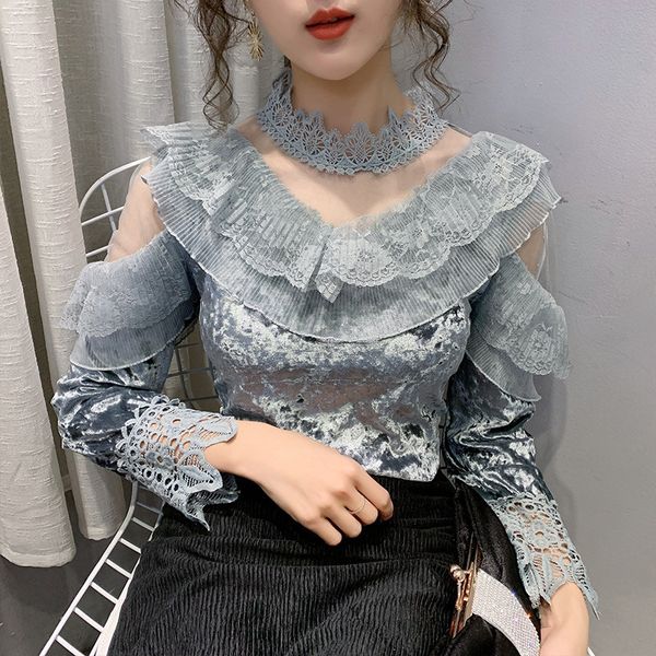 new women ruffles mesh blouse spring autumn sweet velvet patchwork lace shirt female long sleeve blouses short ab1805 210303, White
new women ruffles mesh blouse spring autumn sweet velvet patchwork lace shirt female long sleeve blouses short ab1805 210303, White