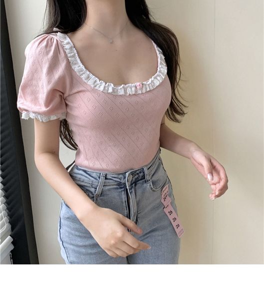 square-cut hollow-out lace collar pink thin sweater women's summer 2021 new short-sleeved slim-fit viscose fibe 0bmg, White
square-cut hollow-out lace collar pink thin sweater women's summer 2021 new short-sleeved slim-fit viscose fibe 0bmg, White