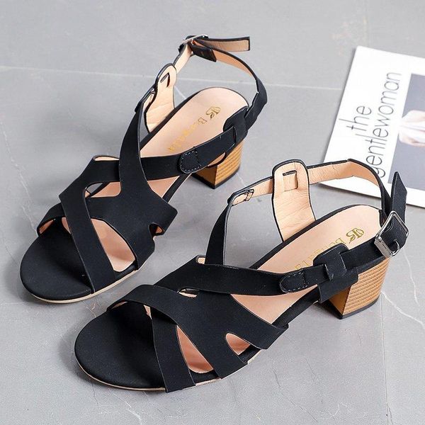 sandals summer fashion with chunky heels, Black