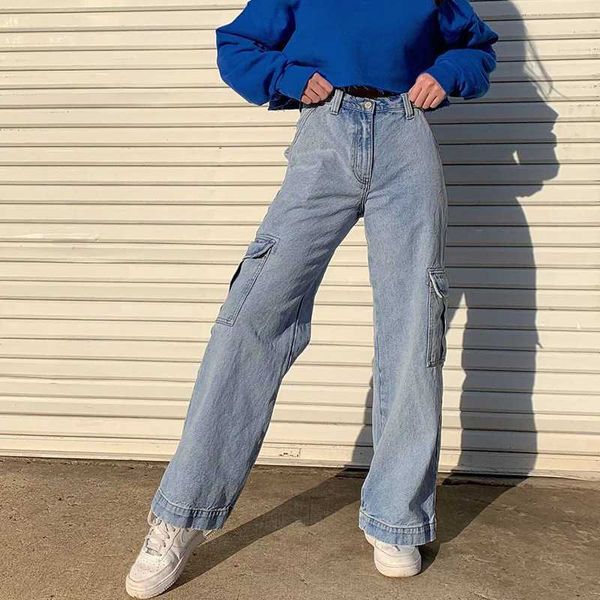 women's jeans straight cowboy female loose women high waist casual pockets patchwork cargo pants streetwear, Blue
women's jeans straight cowboy female loose women high waist casual pockets patchwork cargo pants streetwear, Blue