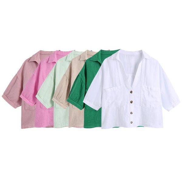 women's blouses & shirts zxqj women 2021 fashion with pockets loose cropped vintage short sleeve button-up female blusas chic, White
women's blouses & shirts zxqj women 2021 fashion with pockets loose cropped vintage short sleeve button-up female blusas chic, White
