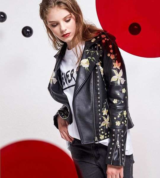 spring autumn fashion brand good quality beading embroidery leather jacket ladies street style pu leather jacket wj1076, Black;brown
spring autumn fashion brand good quality beading embroidery leather jacket ladies street style pu leather jacket wj1076, Black;brown
