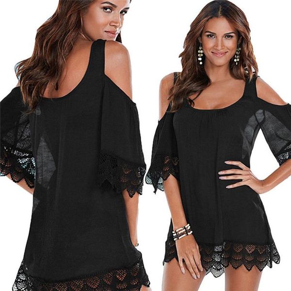 women's lace crochet bikini cover up summer off-shoulder bathing suit 2021 new brazilian swimwear cover up beach dresses, White;black
women's lace crochet bikini cover up summer off-shoulder bathing suit 2021 new brazilian swimwear cover up beach dresses, White;black