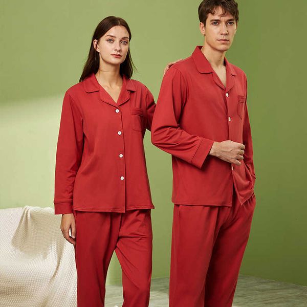 yaoting couple pajamas women autumn winter cotton long sleeved trousers cardigan women's pajamas set men's home clothes, Black;red 
yaoting couple pajamas women autumn winter cotton long sleeved trousers cardigan women's pajamas set men's home clothes, Black;red