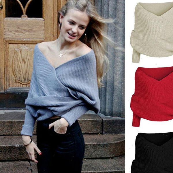 solid long sleeve v neck off shoulder wrap knitted sweater shawl sweater autumn winter casual warm outwear, White;black
solid long sleeve v neck off shoulder wrap knitted sweater shawl sweater autumn winter casual warm outwear, White;black