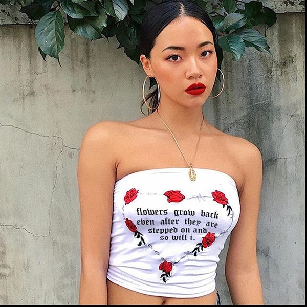 2021 summer women strapless tank flower printed bandeau summer letters streetwear off shoulder crop top, White
2021 summer women strapless tank flower printed bandeau summer letters streetwear off shoulder crop top, White