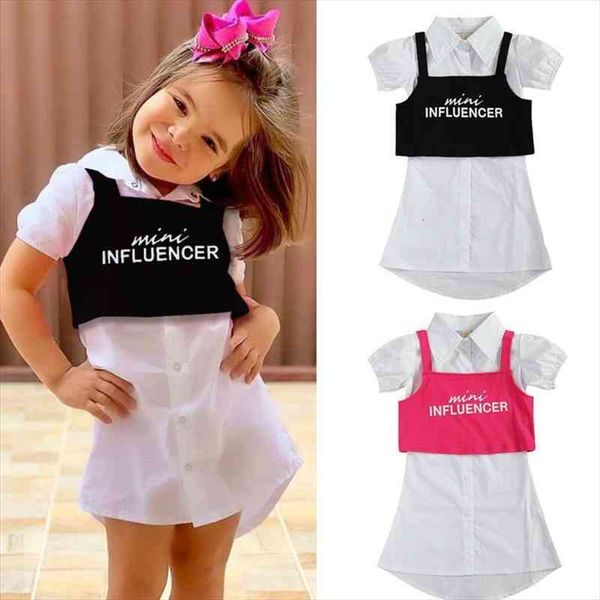 2 colors fashion kids girls clothes sets 2pcs short sleeve single breasted dress shirts letter vest, White
2 colors fashion kids girls clothes sets 2pcs short sleeve single breasted dress shirts letter vest, White