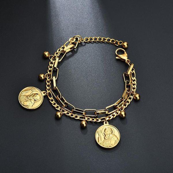 link, chain luxury stainless steel multilayer religious bracelet for women female gold color beads jesus pendant lady jewelry gift, Black
link, chain luxury stainless steel multilayer religious bracelet for women female gold color beads jesus pendant lady jewelry gift, Black