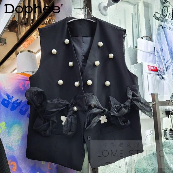 women's vests chic pearl bow v-neck sleeveless waistcoat vest for women clothing 2021 spring summer loose oversized black blazer coats, Black;white
women's vests chic pearl bow v-neck sleeveless waistcoat vest for women clothing 2021 spring summer loose oversized black blazer coats, Black;white