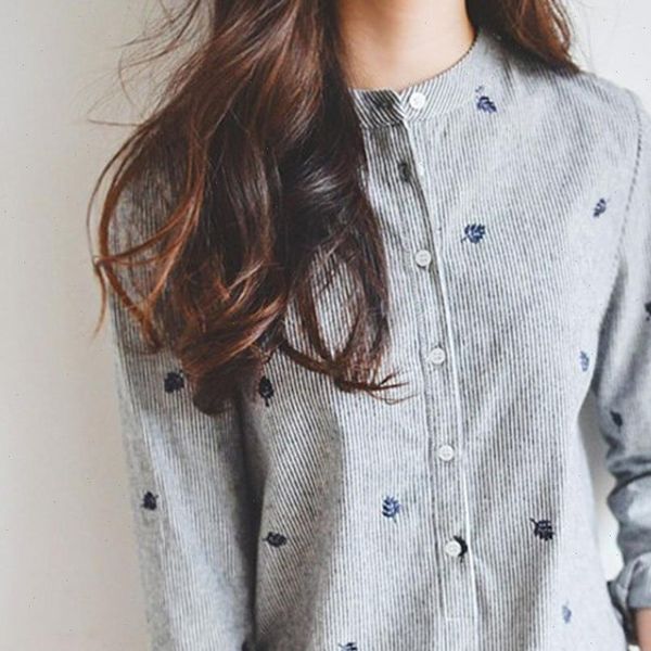korea cotton blouse women striped leaves embroidered long sleeve stand collar blouse slim shirt casual shirt office lady top, White
korea cotton blouse women striped leaves embroidered long sleeve stand collar blouse slim shirt casual shirt office lady top, White