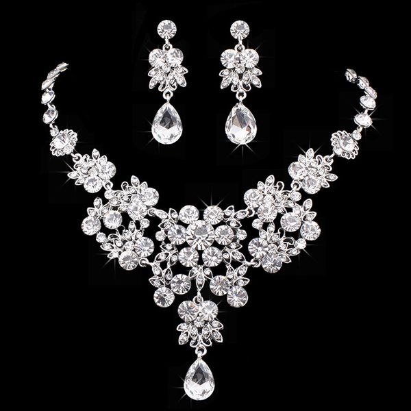 rhinestone wedding jewelry set necklace earrings beading piece party bridal accessories, White
rhinestone wedding jewelry set necklace earrings beading piece party bridal accessories, White