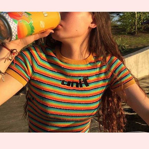 women's sweaters rainbow striped sweater women knitted crop 2021 summer streetwear knitwear tee shirts, White;black
women's sweaters rainbow striped sweater women knitted crop 2021 summer streetwear knitwear tee shirts, White;black