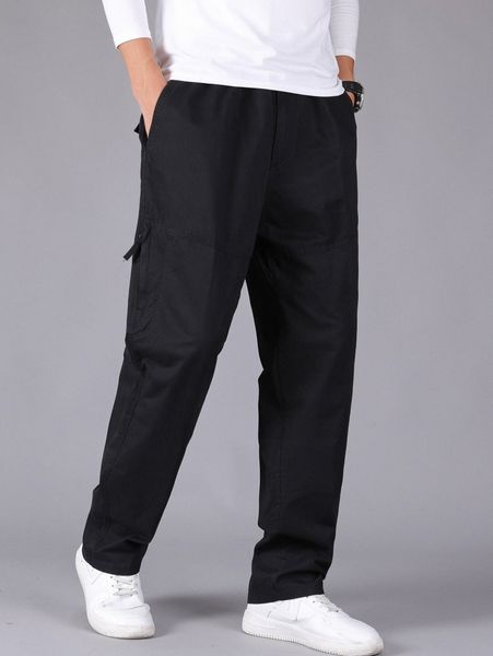 men solid slant pocket pants k14e#, Black