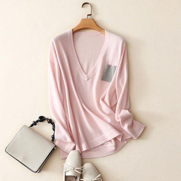 v neck knitted women pocket long sleeve autumn 2021 pink pullovers 100% cashmere sweater, White;black
v neck knitted women pocket long sleeve autumn 2021 pink pullovers 100% cashmere sweater, White;black