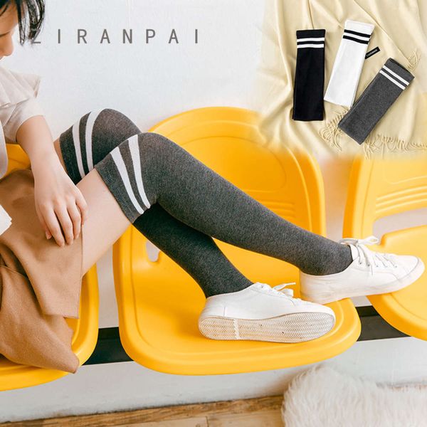 knee length female socks long tube net uniform parallel bar black and white bars star college style student cotton, Black;white