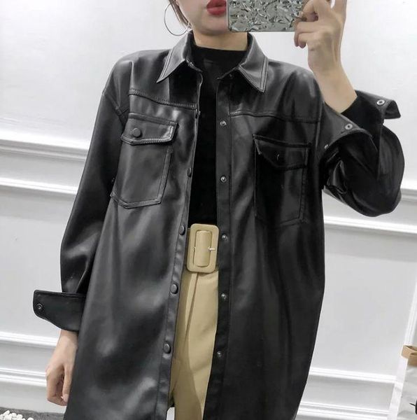 women's leather & faux hcbless women jackets fashion 2021 autumn shirt pu jacket long, Black
women's leather & faux hcbless women jackets fashion 2021 autumn shirt pu jacket long, Black