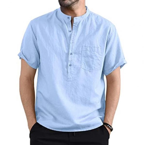 men's casual shirts men summer shirt 2021 stand collar short sleeve cloth solid color stylish for, White;black
men's casual shirts men summer shirt 2021 stand collar short sleeve cloth solid color stylish for, White;black