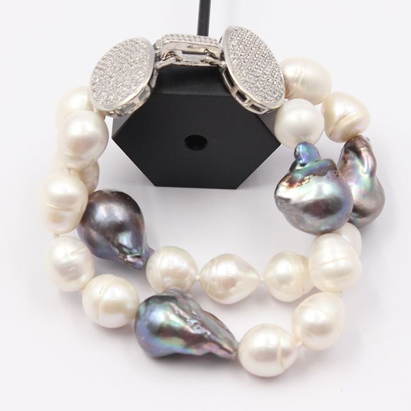 guaiguai jewelry 2 rows cultured freshwater black keshi pearl white rice pearl bracelet gold plated cz paved clasp handmade for women
guaiguai jewelry 2 rows cultured freshwater black keshi pearl white rice pearl bracelet gold plated cz paved clasp handmade for women