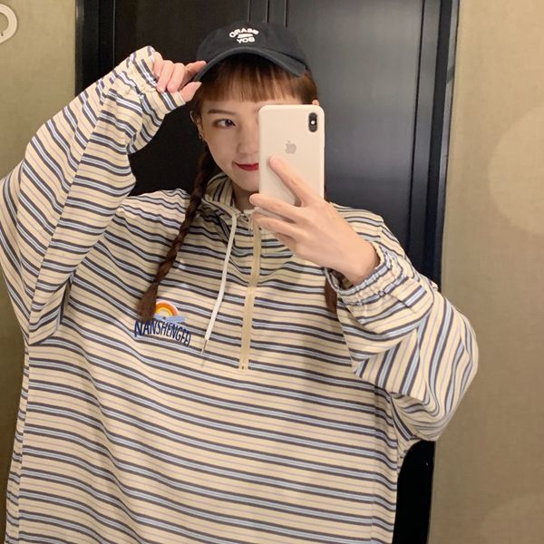 2021 pullover striped half high neck sweatshirt women's autumn thin trend new loose mid-length college style 1yhf, Black
2021 pullover striped half high neck sweatshirt women's autumn thin trend new loose mid-length college style 1yhf, Black