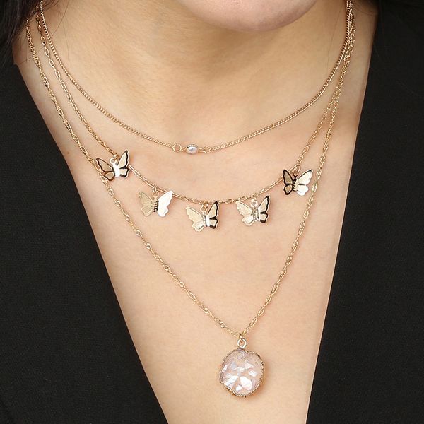 fashion sweet pink imitated natural stone pendant necklace butterfly tassel pearl multilayer clavicle necklace, Silver
fashion sweet pink imitated natural stone pendant necklace butterfly tassel pearl multilayer clavicle necklace, Silver