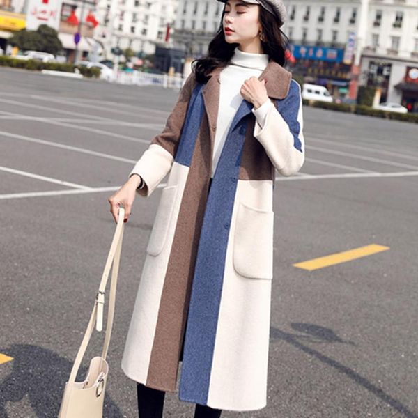 women's wool & blends temperament color matching woolen coat women clothing 2021 autumn winter korean fashion mid-length loose cloth ja, Black
women's wool & blends temperament color matching woolen coat women clothing 2021 autumn winter korean fashion mid-length loose cloth ja, Black