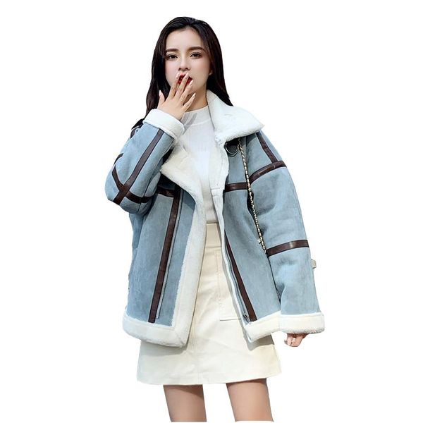 women's fur & faux deerskin velvet one korean woman 2021 winter warm jacket female thick loose short lamb wool overcoat women, Black
women's fur & faux deerskin velvet one korean woman 2021 winter warm jacket female thick loose short lamb wool overcoat women, Black