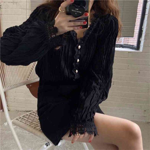 korean chic gentle pleated women v-neck shirts lace high waist fashion single breasted blouses solid 210525, White
korean chic gentle pleated women v-neck shirts lace high waist fashion single breasted blouses solid 210525, White