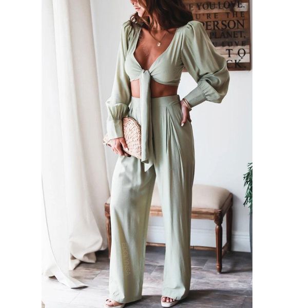 women's swimwear elegant v-neck lace-up women pants sets loose 2021 autumn casual crop wide leg long trousers outfits office lady a942, White;black
women's swimwear elegant v-neck lace-up women pants sets loose 2021 autumn casual crop wide leg long trousers outfits office lady a942, White;black